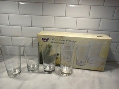 Vintage Set Of 4 Wells Hand Blown Etched Sunset Palm Collection HiBall Glasses