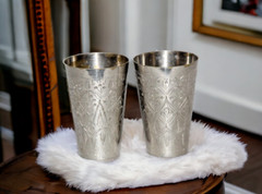 BRASS NICKEL PLATED HANDCRAFTED FLORAL ENGRAVED MILK/LASSI DRINKING GLASS