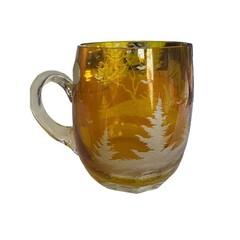 Bohemian Gold Yellow Pheasant Forest Scene Sticker German Forest Handled Mug EUC