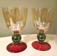 2 Krosno Poland 6-3/4″ Blown Crystal Water Glasses Tri-Color Iridescent (66A)