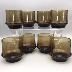 Libbey 8 Impromptu ROCKS flare Libby Amber Smoke Glasses Mcm Cocktail lot