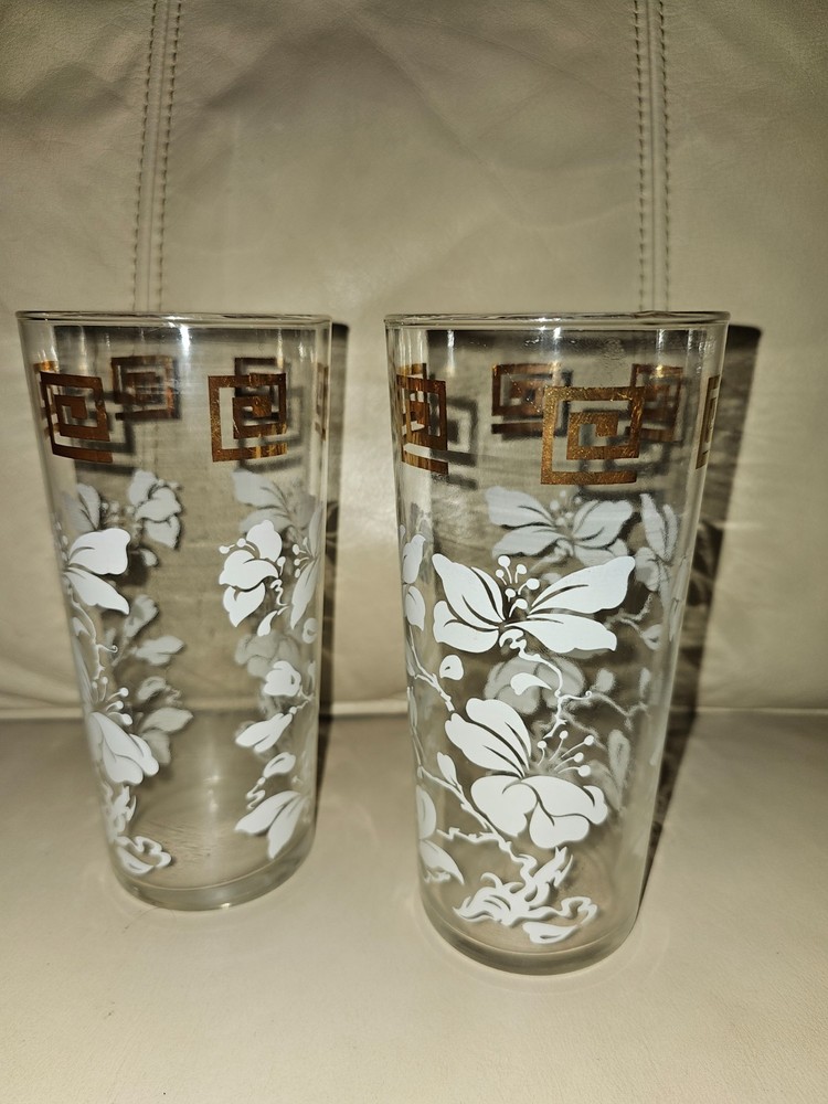 Vintage Hazel Atlas Zombie Iced Tea Gold Key Orchid 6⅞» Collins Pair