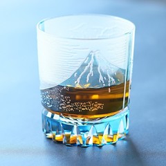 Handcrafted Blue Edo Kiriko Glass Cup for Whisky Brandy Bouron Drinking Glass