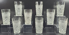 9 Anchor Hocking Wexford 10 Oz Tumblers Vintage Clear Diamond Cut Etch Retro Lot
