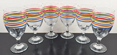 7 Royal Norfolk Mambo Iced Tea Set Libbey Fiesta Rainbow Striped Goblet Stemware