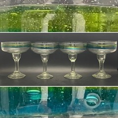 Pier 1 by Amici Hand Blown 4pc Cabo Blue Green Margarita Glasses Mexico 14oz