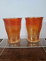 LOVELY PAIR OF FENTON SCALE BAND CARNIVAL GLASS TUMBLERS
