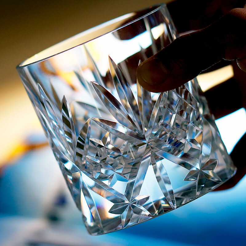 K9 Edo Kiriko Crystal Bohemian Style Whiskey Glasses Hand Cut To Clear 8oz