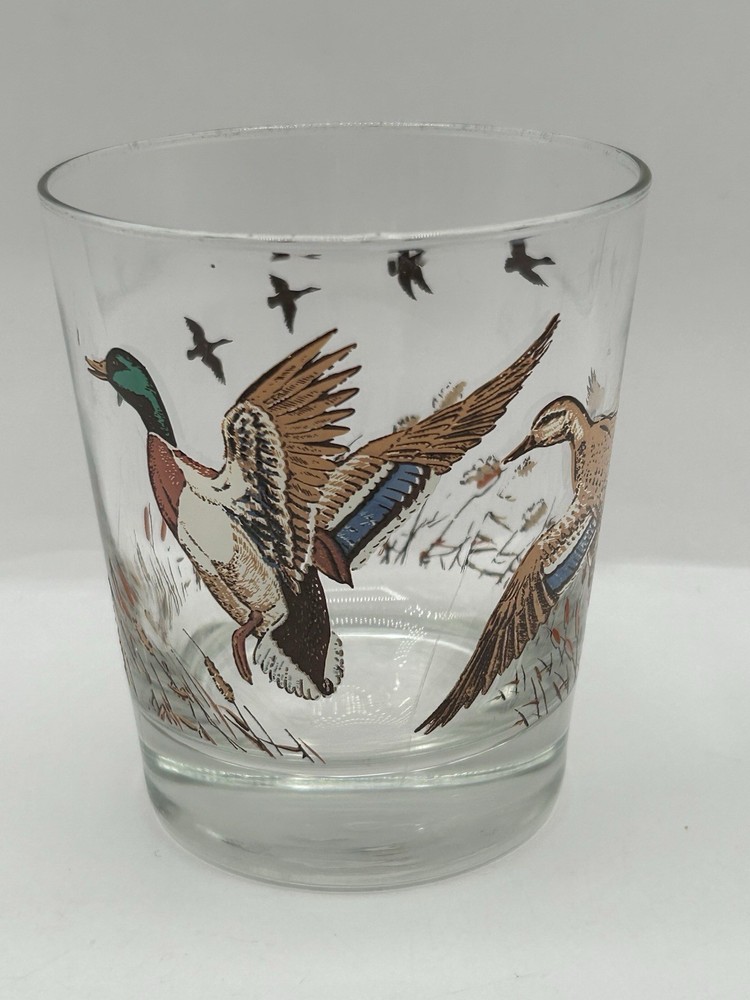 Libbey Mallard Ducks Whiskey Low Ball Cocktail Glass Vintage 1970s