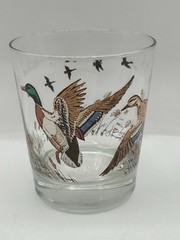 Libbey Mallard Ducks Whiskey Low Ball Cocktail Glass Vintage 1970s