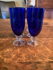 Vintage Bryce Brothers Glass Co Contour Cobalt Blue 5 7/8” Glasses Set Of 6