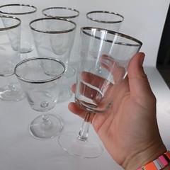 Set Of 6 Plus Freebie Vintage Silver Rim Laurel Leaf Etched Stemware France