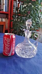 Czech Bohemian Cut Crystal Decanter/Cruet & Stopper 8″ Fine Details Oval Shape