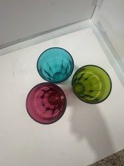 Vintage Pasabahce Palaks Jewel Toned 10 Panel Tumbler Glasses 5 3/8″ Set of 3