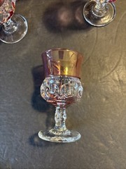 Kings Crown Thumbprint Cranberry Cordial Glasses-(8)-Cranberry Flashed EUC