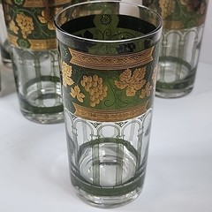 Vtg Cera Golden Grapes Green Highball Glasses Set of 6 Mid-Century 5″