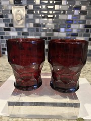 Set Of 2 Viking Georgian Ruby Red 10 Oz. Hi- Ball / Juice Honeycomb Pattern 4”H