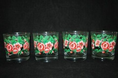 SET OF 4 VINTAGE LIBBY HAND PAINTED FLORAL ROSE JUICE GLASSES PIONEER WOMAN