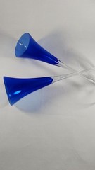 2 COLONY CRYSTAL CHAMPAGNE FLUTE BLUE MADE IN RUMANIA 10 5/8» H 3 1/8″ D