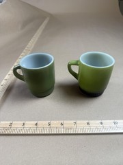 Vintage Fire King Green Coffee Mugs Set Of 2 Anchor Hocking USA Jadeite Glass
