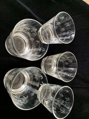Set Of Five 3.5” Noritake Sasaki Bamboo And Leaf ￼Etched Entertainment ￼Glasses