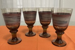 Nova Brown by Libbey Glass Co Water Goblet 7X3.75 Brown Rust/Gray Rings Set/4USA