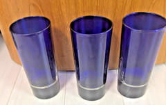 3 VTG New York Skyline w/ Twin Towers HIghball Glasses ~ Blue & Silver