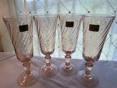 Vtg Pink Rosaline Swirl Champagne Wine Flute Glasses France Luminarc Set Of 4