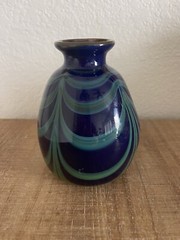 Vintage Glass By Will Carlton Art Glasses made on 9-76 Beautiful Blue Green Vase