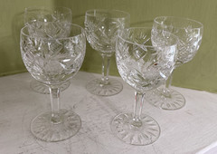 Vintage pineapple cut crystal stemmed wine glasses capacity 3 oz lot of 5