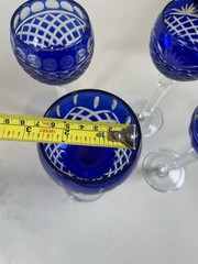 4 Cobalt Blue Cut To Clear Wine Glasses