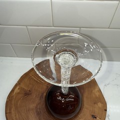 Pier 1 Smoke Brown Goblet Balloon Wine Glass Clear Icicle Crackle Stem 9.5”