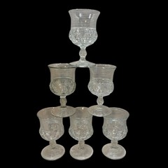 Vtg Set of 6 Tiffin Franciscan King’s Crown Thumbprint Clear Wine Goblets READ