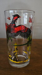 Vtg Hazel Atlas Pheasant Bird Hunting Dog 5″ Glasses, Set of 4 MCM Barware