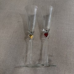 Red & Gold Heart Fluted Champagne Wine Glasses Set of 2