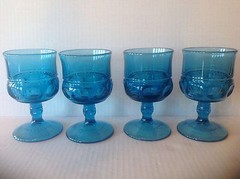 Vintage 4 Indiana Glass Kings Crown Imperial Blue Goblets for Tiara