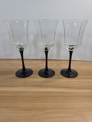 Set Of 3 Luminarc France Black Stem Octime Wine Goblets 8” Glass Octagon