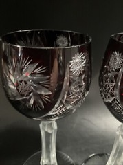 2 TWO AJKA Crystal ALBRACCA Lead Crystal Dark Ruby Red Wine Glass 7″ Pinwheel