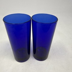 VTG Lot of 2 Reims France Cobalt Blue Tall Tumbler Drinking Water Glasses 5.5″