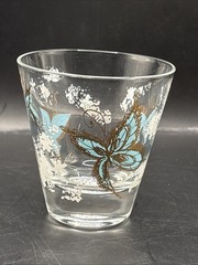 Vtg MCM Park Avenue Psyche Butterfly Shot Glass Blue Gold Gilt Sparkle Barware