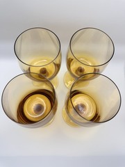 Set of 4 Amber Glass Goblets – Mid-Century Style – 6-1/4” Height