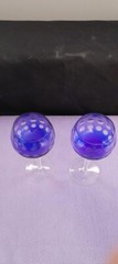Pair of 2 Blue with Clear Dots & Thick Clear Stem Wine Glasses