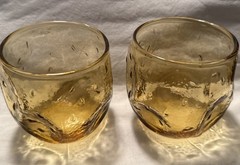 Anchor Hocking Vintage Amber Roly Poly On The Rocks Glasses MCM Set Of 2