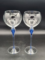 Set Of 2 Mikasa JULLIARD Tall Wine Glasses Cobalt Blue Teardrop NWOT 10″