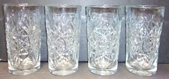 Set of 4 ~ Libbey Hobstar Star Burst 6″ Clear Glass Highball Ice Tea Tumblers