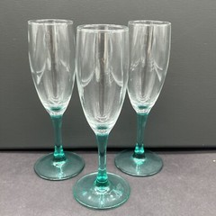 3 Turquoise Stem Cristal D’Arques-Durand Luminarc Champagne Flute Glass Teal