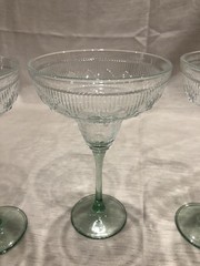 SET OF 4 CRISTAL D’ARQUES SOMBRERO MARGARITA GLASSES W/GREEN STEM ~ FRANCE