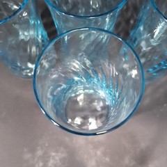 Wheaton Blue Tint Highball Glasses, Set of 4, Vintage Optic Swirl Pressed Glass