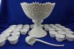 Fostoria Winburn Punch Bowl w/Stand 14½» x 15″ & 29-Punch Cups & Ladle (Y6)