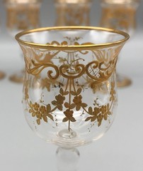 Antique Raised Gilding Gold Flower Swag Drape Cordial Liqueur Glass Stems Set 5